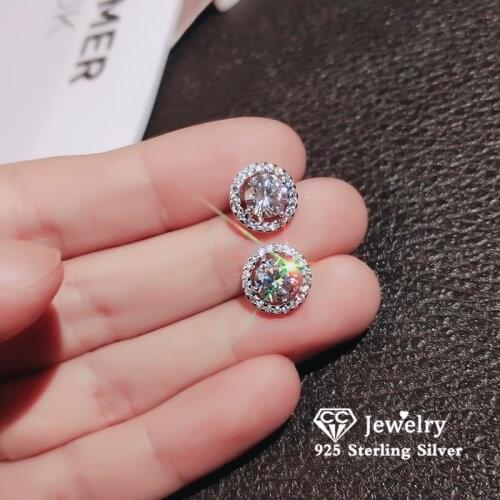 Womens Earrings 925 Silver Stud Round Rhinestone High Quality Wedding Engagement Bridal Fine Jewelry Drop Shipping E032
