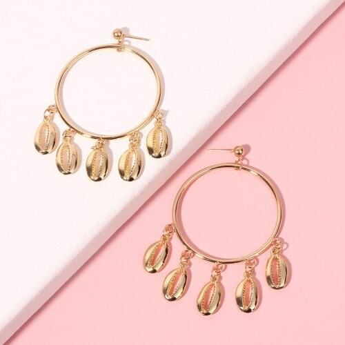 Boho Style Metal Shell Earrings for Women Fashion Vintage Statement Beach Jewelry Circle Round Drop Earrings Accessories R02