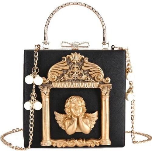 Bags for Women 2021 Vintage Metal Frame Handbags Texture Angel Embossed Chain Flap Purses Designer Lady Shoulder Crossbody Bags