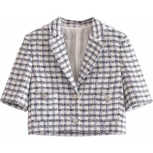 Korean Version of 2021 Summer New Small Fragrance Plaid Casual Short Blazer Female DLWT217
