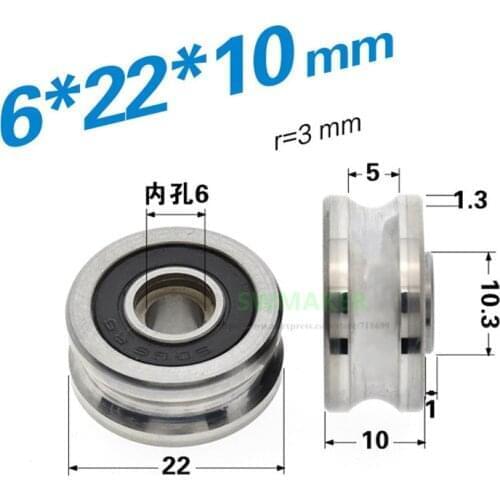 1pcs 6*22*10mm SG66 bearing pulley, non-standard Gothic U-groove wheel, with M6 screw, embroidery machine guide wheel/roller