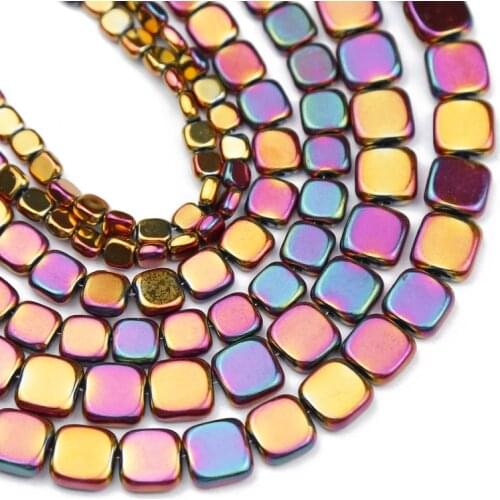 4/6/8MM Rose Red Flat Square Natural Hematite Stone Spacers Loose Beads For Jewelry Making Charm Bracelets DIY Accessories