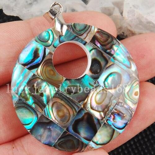 Free Shipping Women Fashion Jewelry 35mm New Zealand Blue Abalone Shell Round Pendant Bead C3071