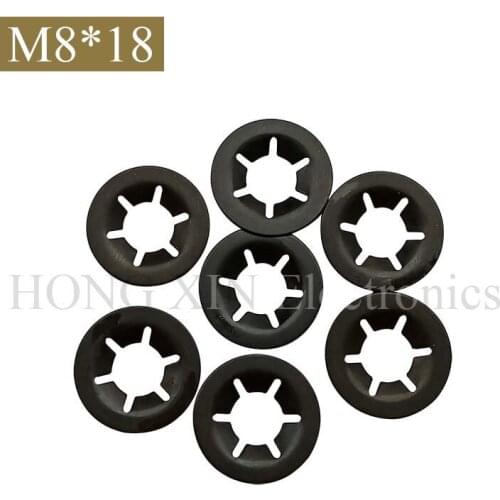【M8*18】Black, Internal Tooth Lock Washers, Starlock Carbon Steel Push on Lock Washer Locking Clips Fastener for Maintenance