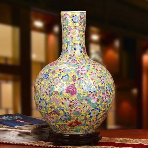 Jingdezhen ceramic Exquisite Enamel Yellow Enamel Yellow Flower Ceiling Ten Large Porcelain Factory Goods ceramic floor vase