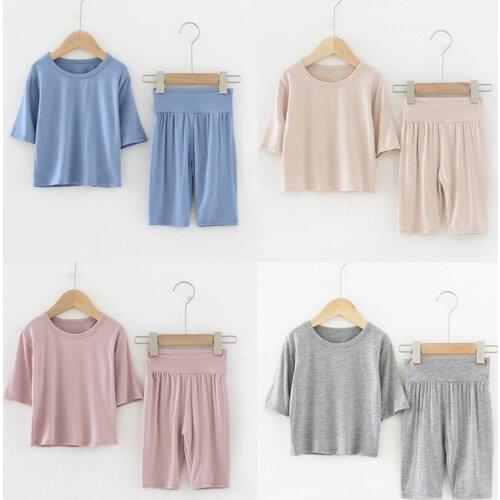 Kids Children Modal Pajamas Girls Toddler PJS 2020 Summer T-shirt and High-waist Pants Sets Sleepwear Nightwear