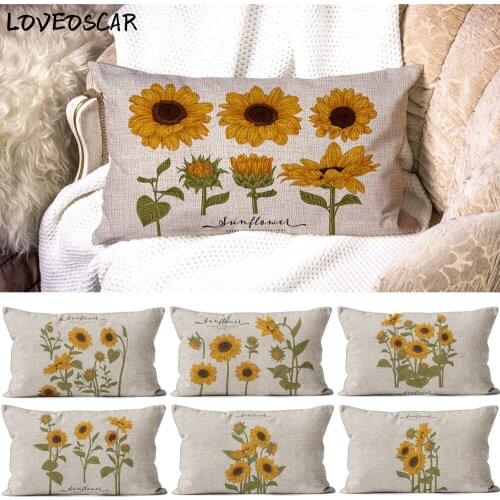 Spring Nordic Yellow Sunflower Floral Flower Plant Car Seat Long Rectangle Cushion Cover Xmas Coussin Kussenhoes 30x50 Housse