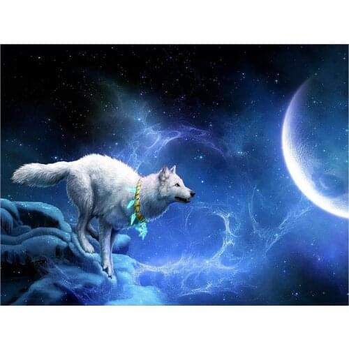 HJMGL 5D Diamond Painting Moon wolf DIY Full Drill Crystal Embroidery Cross Stitch Art Wall Decor Diamond dotz Kits for Adults