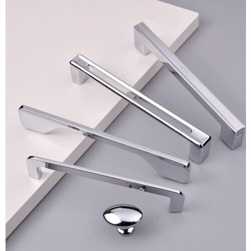 Chrome Handle Kitchen Cabinet Zinc Alloy Handles Dresser Cupboard Pulls Silver Knobs Wardrobe Door Furniture Hardware Knob