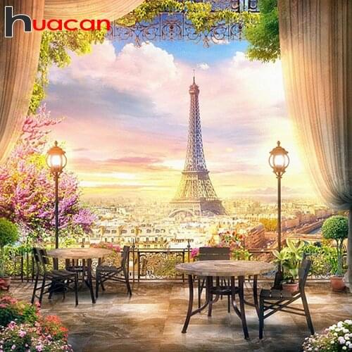 Huacan Square Diamond Painting Eiffel Tower New Arrival Diamond Mosaic Scenic Embroidery Crystal Picture Of Rhinestones