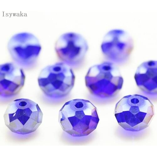Isywaka Deep Blue AB Color 6*8mm 72pcs Rondelle Austria faceted Crystal Glass Bead Loose Round Bead for Jewelry Making