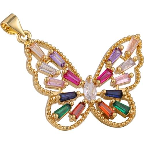 Juya DIY New Designer Rainbow Zirconia Butterfly Charms For Pendant Jewelry Making