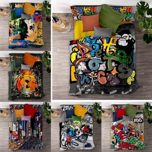 Bedding Set Cartoon Hip hop series graffiti Street City queen size European style 2/3pcs soft Duvet Cover Sets Pillowcase