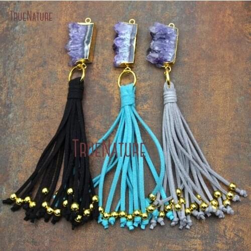 Amethysts Pendant Pure Gold Color Tassel Pendant 6.5inch PM12338