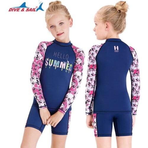 Girls Two Piece Rash Guard Swimsuits Kids Sunsuit Swimwear Sets Upf 50+ Long Sleeve Dive Skin for Kids Printed Swimwear