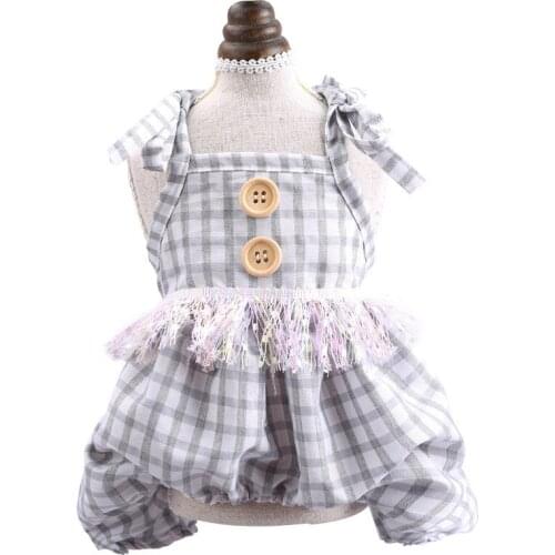 Summer Cool Pet Dog Cat Clothing Four Legged Suspenders Small and Medium Sized Dog Clothing Breathable Light Lattice