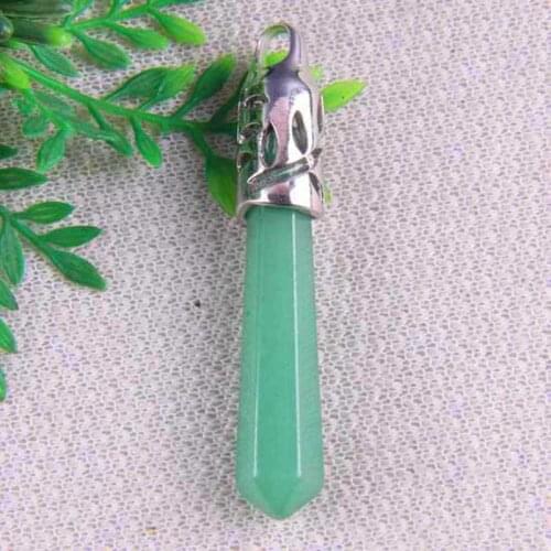 Natural 9x60MM Green Aventurine Bead GEM Pendant Jewelry Pendulum S206