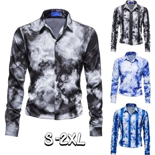 New Mens Fashion Printed Long Sleeve Shirt Business Office Shirt Casual Party Shirt Slim Fit