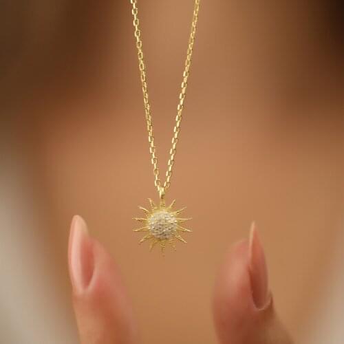 New Womens Sun Model Gold Plated Zircon Stone Silver Necklace Fashion High Quality Minimalist