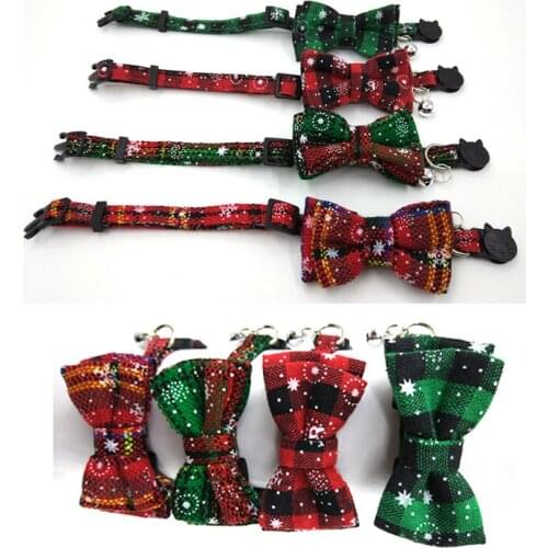Pet Collar Dog Collar Cat Collar Necklace Puppy Red Yellow Green Black Plaid with Bow-Tie Cat Hot Christmas decoration