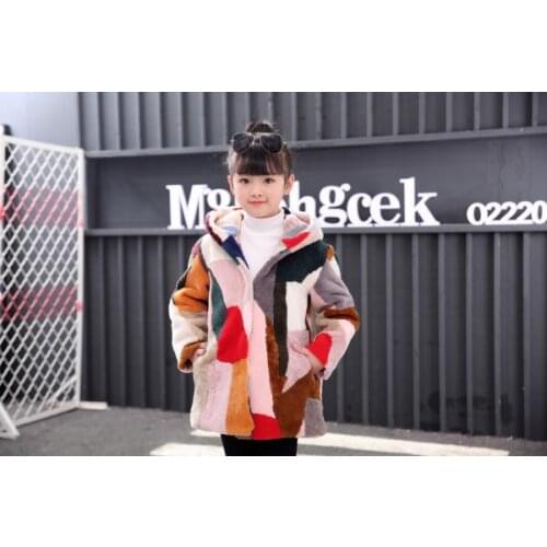 NEW girls real genuine natural sheep fur coat with hood child fashion fur jacket warm winter outwear custom adult size