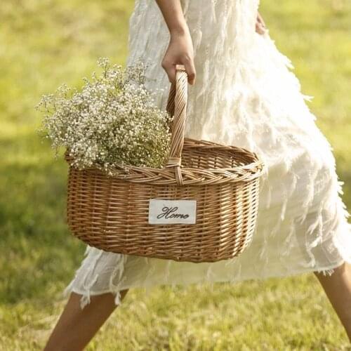 Hand-Woven Wicker Rattan Storage Basket for Kitchen Food Picnic Bread Sundry Container Fruit Storage