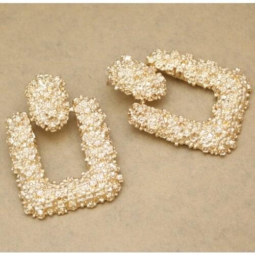 Relief Floral Door Knocker Hoop Trendy Earrings Bold Rectangler Chunky Runway Baroque for Women Brinco Oorbellen Jewelry Boho