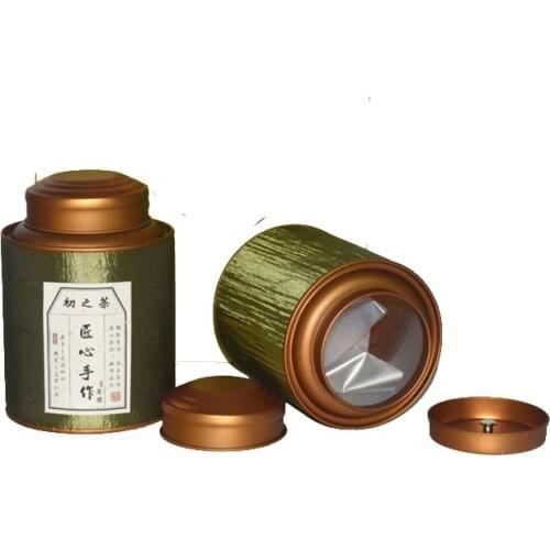 Shandong Xin Jia Yi Packaging Box Silk Ribbon Surface Strong Paper Tube Large Green Tea Can with Double Golden Lid Wholease Cans