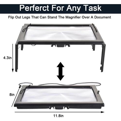 11.8" X 8" Magnifying Glass Rectangular 3X Reading Magnifier LED Lighted Illuminated Foldable Desktop Portable Maginifier