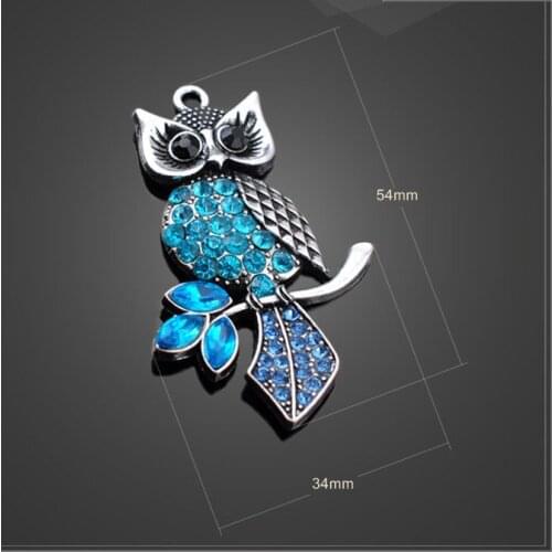 High quality 10 PCS/Lot 34mm*54mm antique tibetan silver diy handmade crystal owl charms for jewelry