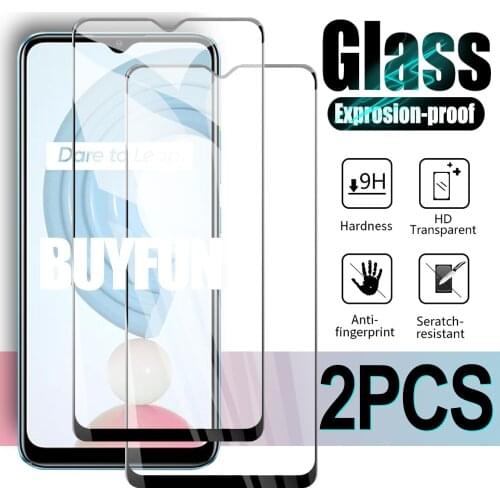 2PCS Safety Glass For Realme C21 C15 C12 C11 C3 Black Frame Protective Tempered Glasses Full Cover Film For OPPO Realme 7 C 12