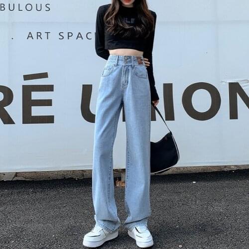 Autumn Winter High Waist Jeans Woman Wide Leg Straight Jeans Loose Plus Size Casual Vintage Korean Denim Pants