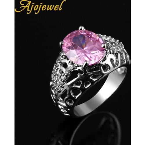 Ajojewel Pink Zirconia Ring Women Silver Color Finger Rings Elegant Jewelry Wholesale Bague Bijoux