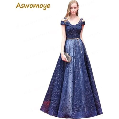 A-Line Evening Dress 2018 New Fashion Shinning Sequined Party Formal Dresses Sexy V-Neck Backless Dress robe de soiree