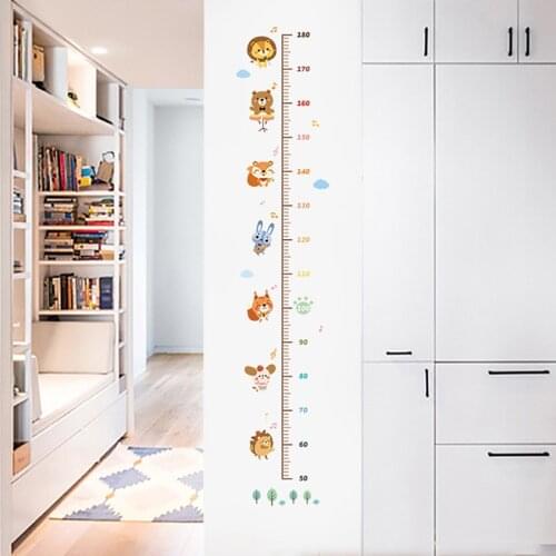 1PC Cartoon Animal Measure Wall Stickers For Kids Rooms Height Chart Ruler Decals Nursery Home Decor