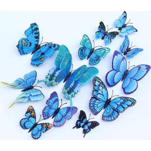 12PCS/lot PVC 3D Butterfly Wall Decoration Cute Butterfly Wall Stickers Art Decals Home Decoration Room Wall Art Wall Decals