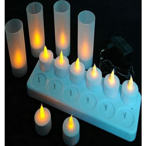 12PC Christmas LED Rechargeable Flameless Tea Light Candle set electric votives waxless safe romantic birthday church bar decor
