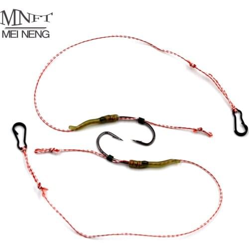 MNFT 6Set Curved Hook 2-8# Assorted Braided Thread Hand Tied Carp Fishing Hooks Hair Rigs Link Ready Made Fishing Connector