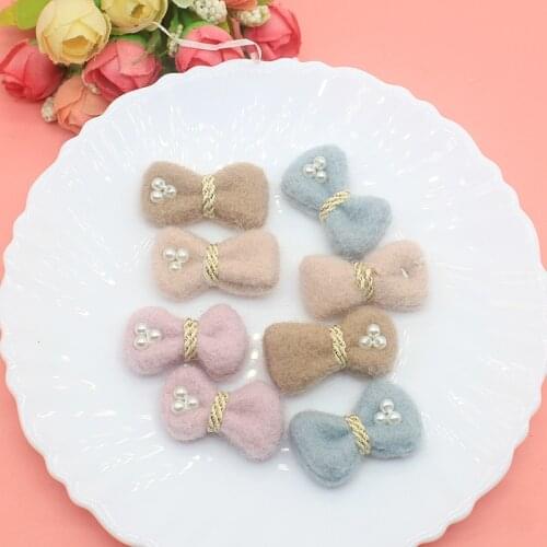 10Pcs Pearl felt bow patches Appliques for Craft Clothes Stickers Supplies DIY Hair Clips ornament