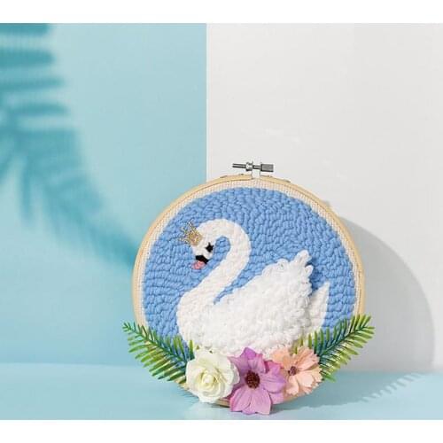 White Swan Punch Needle Kits, Embroidery DIY Beginners Kit, Punch Kit with Yarn, Punch Needle Starter Kit, Rug Hook Pattern