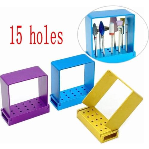 15 Holes Dental Lab Drill Holder Block for 2.35mm Shank Low Speed Straight Handpiece Burs Polisher Autoclave Disinfection Box