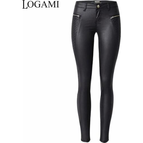LOGAMI Faux Leather Pants Women Pencil PU Leather Trousers Sexy Slim Womens Pants Black