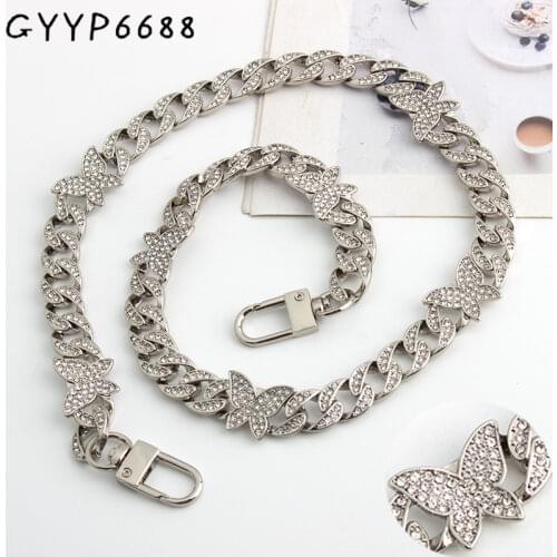 1-5 pieces 11mm width Zinc Alloy Silver chain Butterfly-shaped alloy chain with diamonds shoulder strap