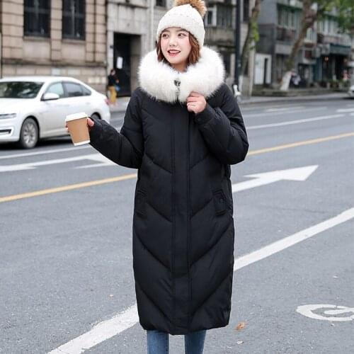 Hooded with Fur Womens Long Parkas Solid Warm Coat Ladies Winter Jacket Down Coats Padded Thick Outwear for Female