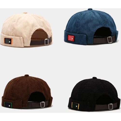 Men Women Korean Letters Label Velvet Beanie Docker Cap Harajuku Hip Hop Retro Rolled Cuff Brimless Adjustable Landlord Melon Sa