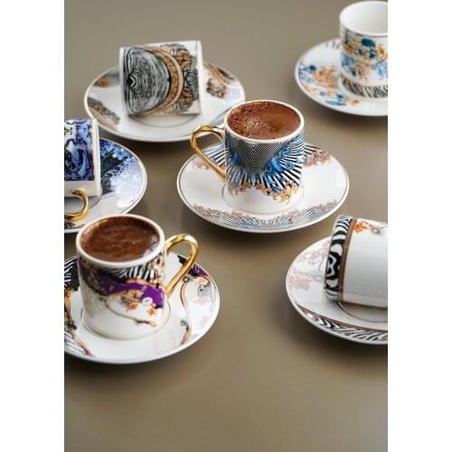 Porcelain Coffee Cup Luxury Set Of 12 Quality Anatolia Motives Pattern Coffee Turkish Tea Cups with Saucers Plate Espresso Set