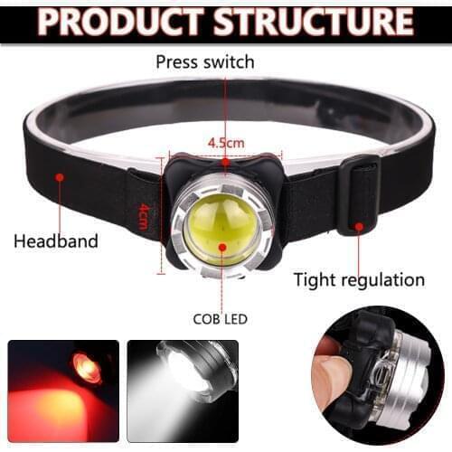 10 pcs USB Rechargeable COB LED Headlamp 35000LM 3 modes Zoomable lamp Waterproof Head Lamp White Red Lighting dropship
