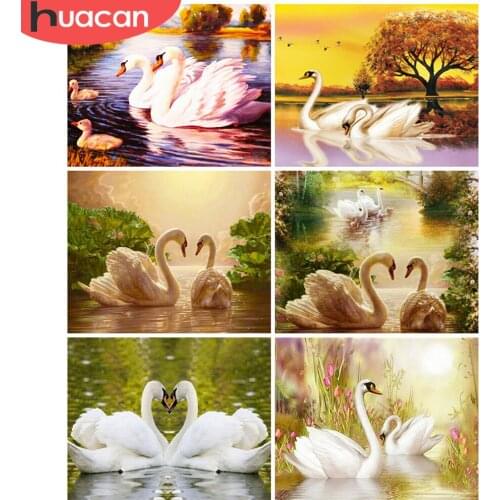 HUACAN Oil Painting Swan Drawing On Canvas HandPainted Art Gift DIY Pictures Coloring By Number Animals Kits Home Decoration