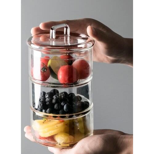 Art Transparent Glassware Fruit Salad Bowl with Lid Household Combination Multi-layer Storage Bowl Japanese Glass Tableware400ml