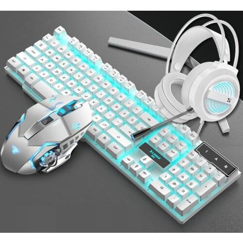 3 in 1 Notebook PC Gaming Sets Colorful Backlit Keyboard Keyboard Illuminated Gaming Mice Headphone Desktop Backlight Headset